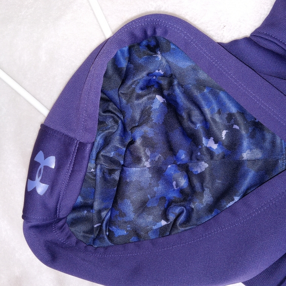 Under Armour Girls Purple Cold Gear Hoodie Youth Small Loose Fit Double Logo - Picture 6 of 8